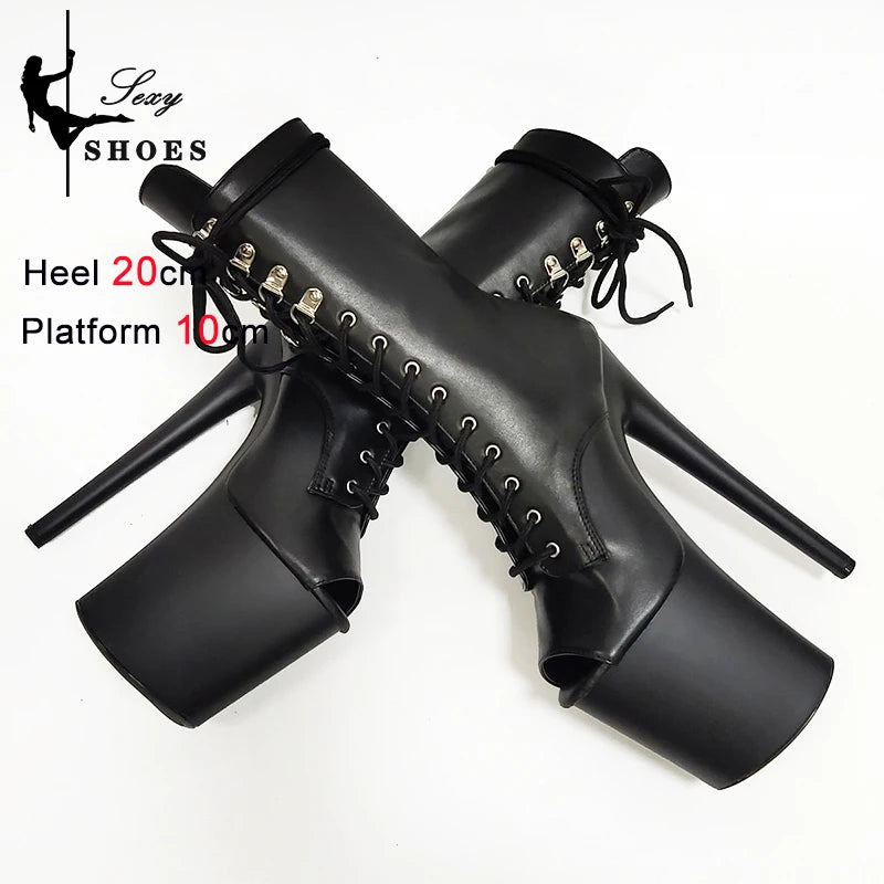 20CM Thin Heels Ankle Boots Extended Shoes length Platform Peep Toe High Heels Pole Dance Shoes Women Side Zipper Botas Mujer Wofashion.xyz