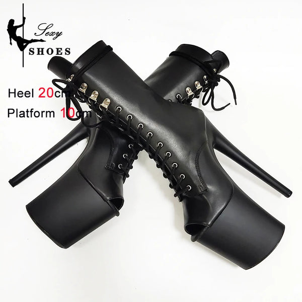 20CM Thin Heels Ankle Boots Extended Shoes length Platform Peep Toe High Heels Pole Dance Shoes Women Side Zipper Botas Mujer Wofashion.xyz