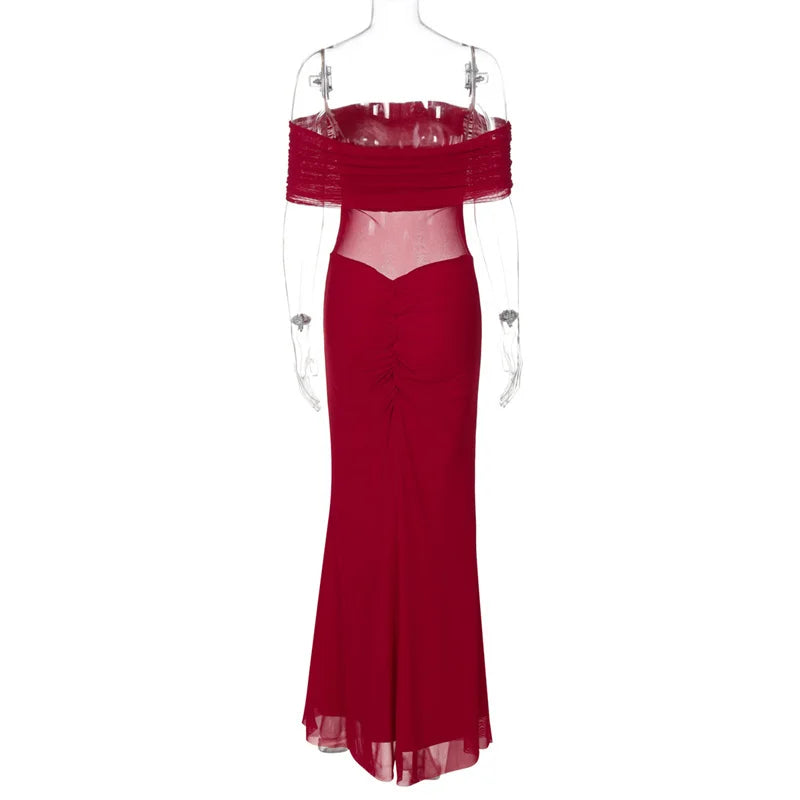 Mozision Off-shoulder Backless Sexy Maxi Dress Women Summer Fashion Strapless Sleeveless See Through Club Party Long Dress