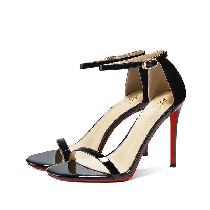 High heeled sandals for women in the summer of 2025, fashionable black, sexy, slim heel, straight buckle high-heeled shoes