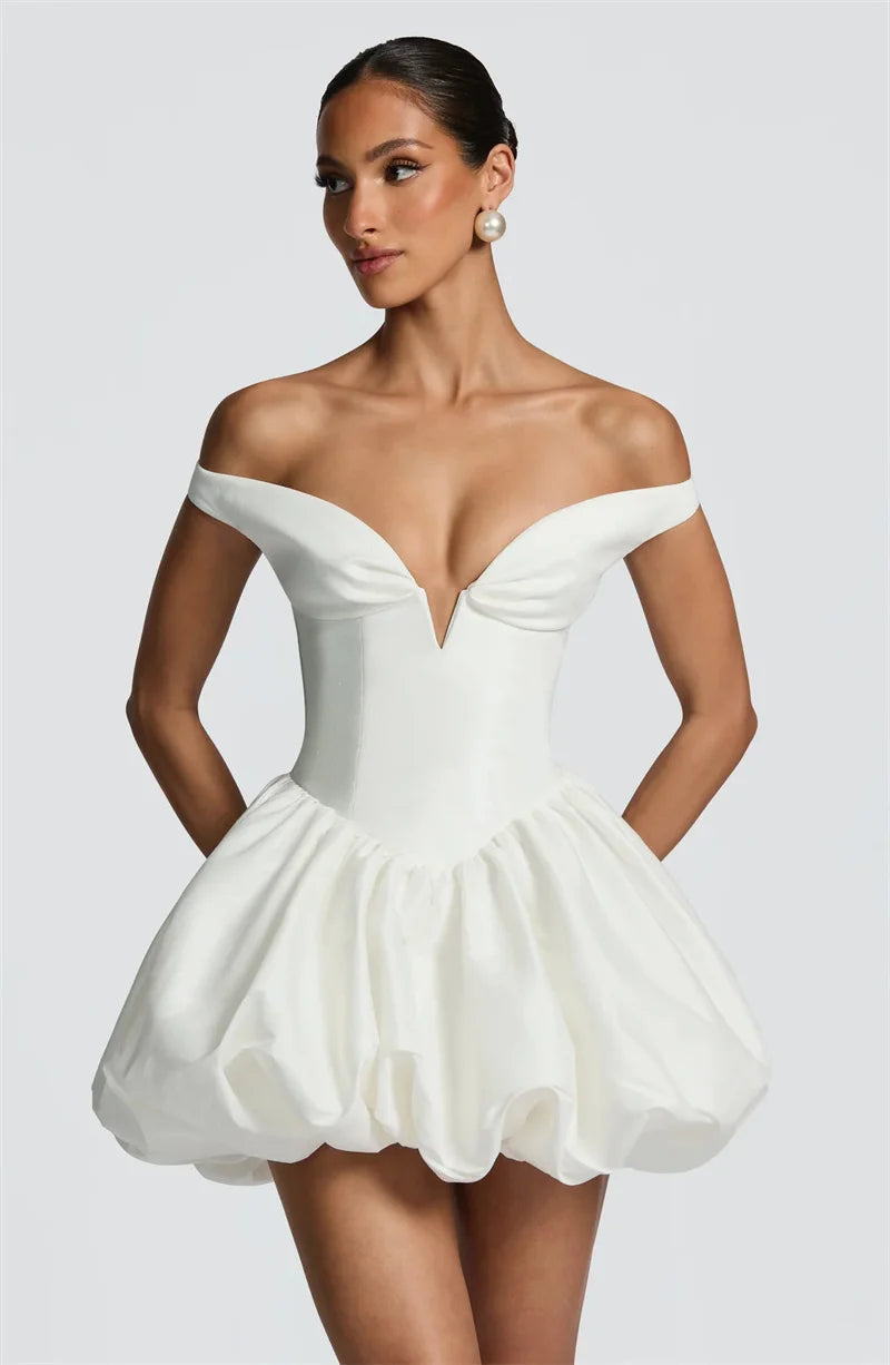 Mozision Off-shoulder Strapless Sexy Mini Dress Women Elegant White Sleeveless Backless High Waist A-line Club Party Dresses