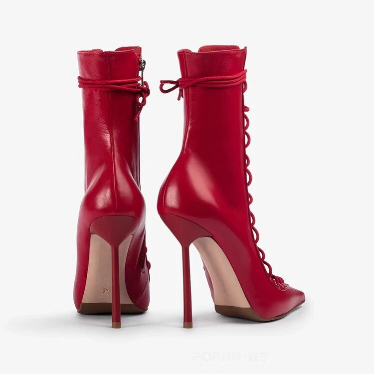 2024 New High Quality Lace up Cool Boots European and American Sexy Nightclub Slim High Heel Show Shoes Zipper Boots