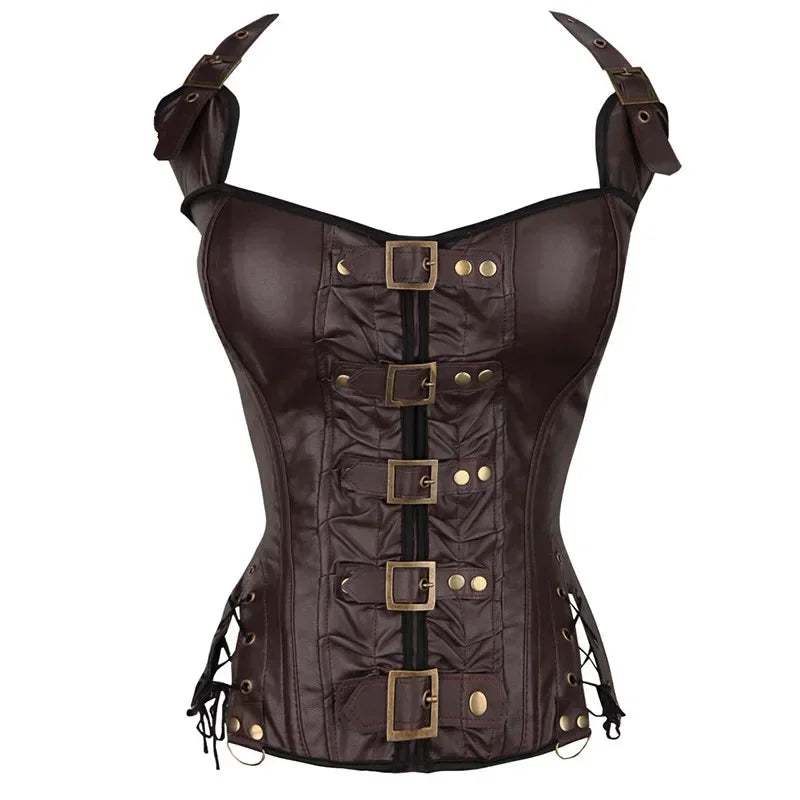 Steampunk Corsets And Bustiers Sexy Halterneck Synthetic Leather Gothic Punk Corset Top Women Outwear Corselet Wofashion.xyz