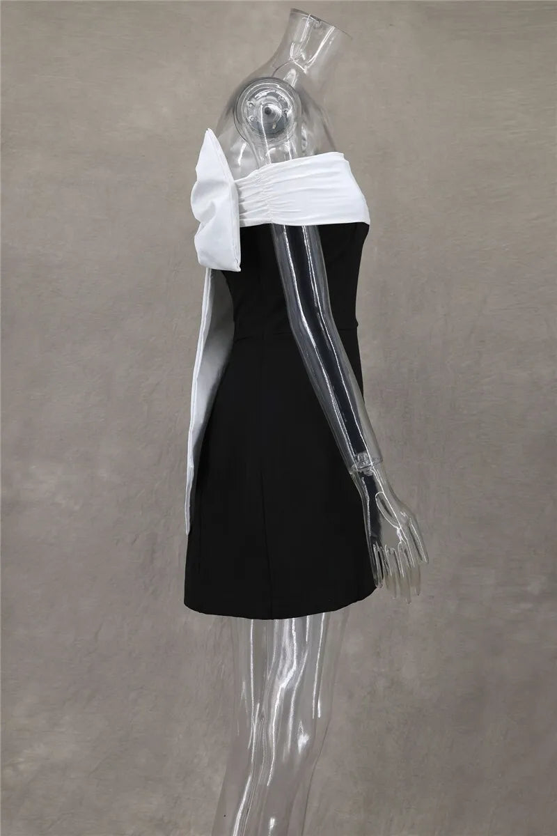 Mozision Bow Backless Sexy Mini Dress For Women Robe Elegant Off-shoulder Strapless Sleeveless A-line Club Sexy Dress Vestido