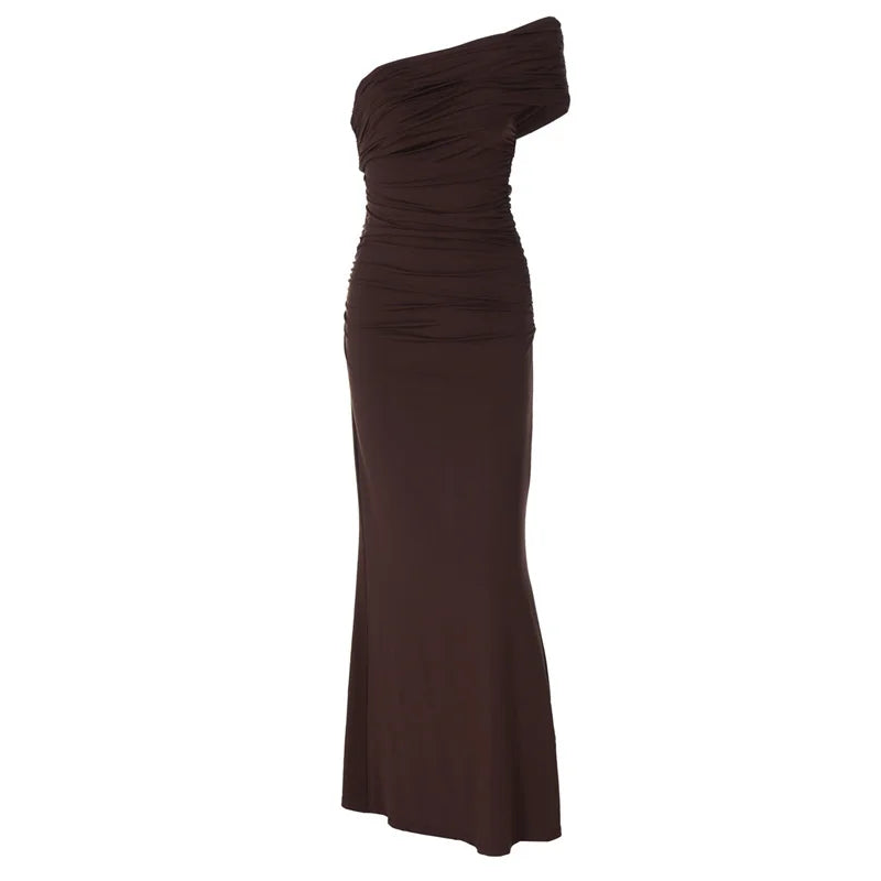 Mozision Oblique Shoulder Split Maxi Dress For Women Sleeveless Slim Fit Elegant Gown Summer Fashion Club Party Long Party Dress