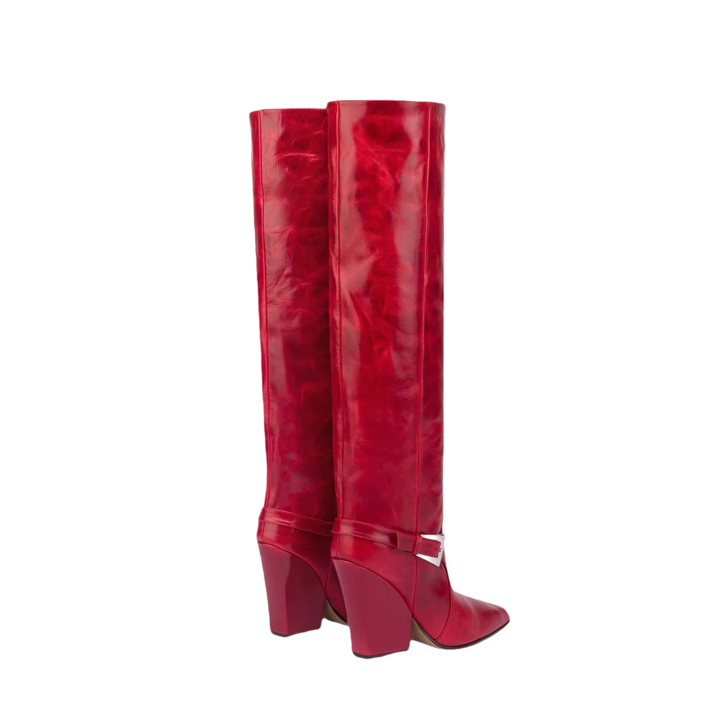 Ladies' Autumn and Winter Long Boots with Square Toe, Thick Heel, One Foot, Belt Buckle, Sleeve, Large Size, Knee High Boots