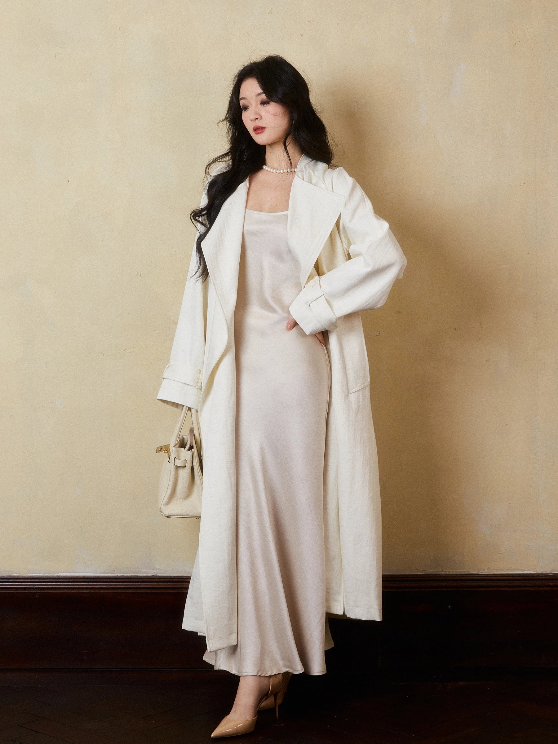 Lautaro Spring Autumn Oversized Long Linen Trench Coat for Women Sashes Loose Casual Flowy Korean Fashion Clothes Overcoat 2025