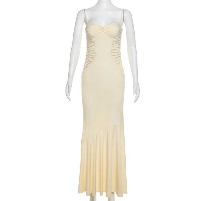 NIDANSSI Lace Print Ruffle Backless Holiday Casual Dress Women 2024 Elegant Sexy Dress Bodycon Midi Long Summer Dress Vestidos