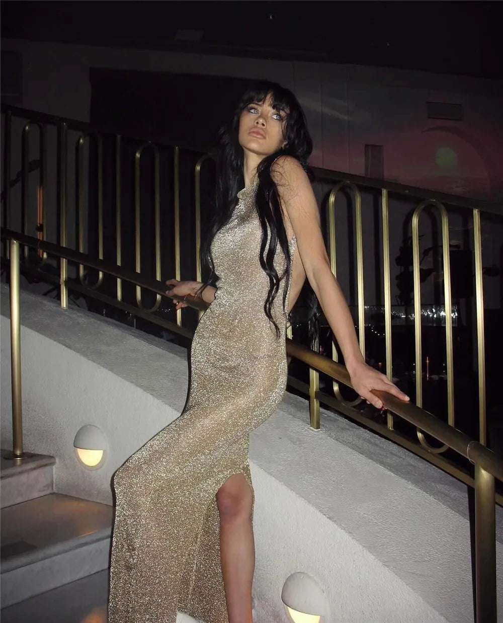 Mozision See Through Backless Sexy Maxi Dress For Women Summer New Sheer Sleeveless Back Split Sexy Long Dress Beachwear