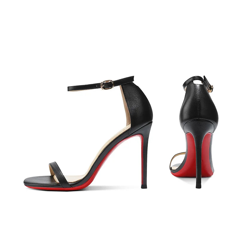 High heeled sandals for women in the summer of 2025, fashionable black, sexy, slim heel, straight buckle high-heeled shoes