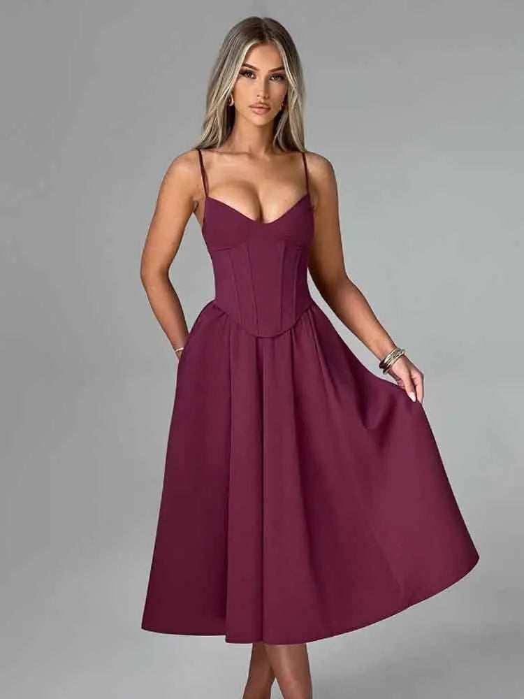 NIDANSSI White Slim Backless Robes Evening Party Dress Women Pleated Bodycon Elegant Sexy Dress Midi Long Summer Dress Vestidos