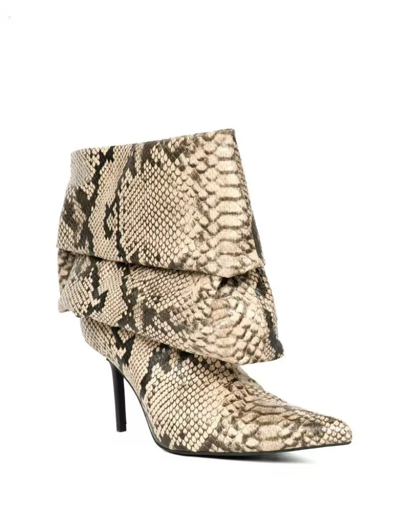 European and American Sexy Snake Pattern Pleated High-heeled Sleeve Boots for Women, Stage Fashion, Fashion Shows, Banquet Shoes