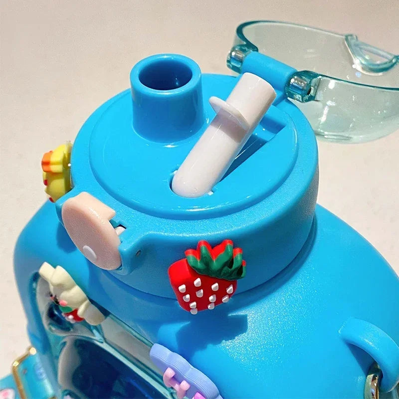 1L Water Bottle for Girls Cute Bear Plastic Cup Cartoon Travel Straw Mug Summer Sport Drink Kettle Portable Kawaii Kids Tumbler