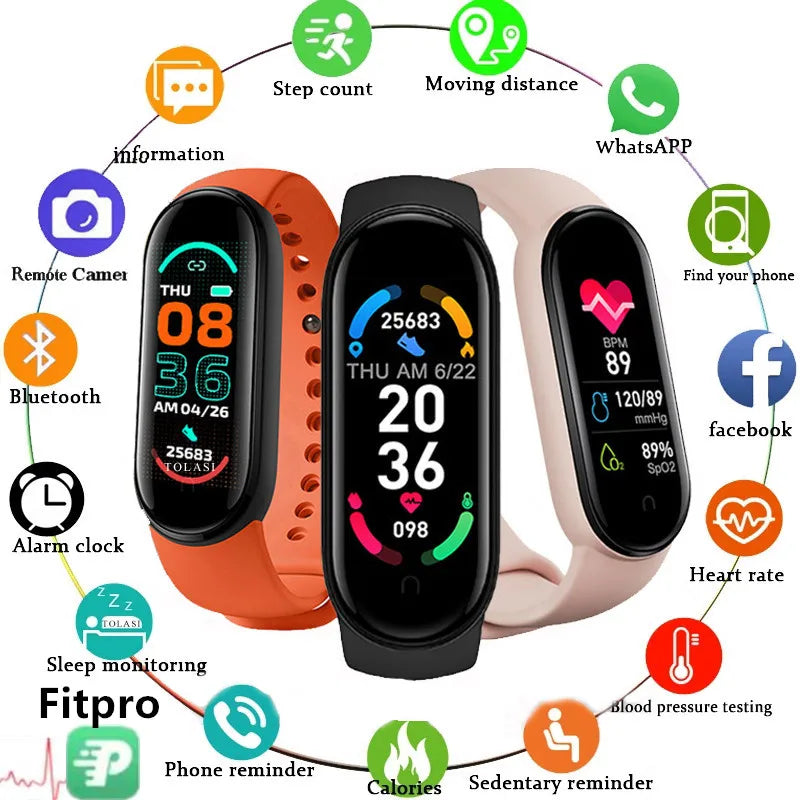 M6 Smart Watch Men Women Fitness Smart Bracelet Sports Band Heart Rate Blood Pressure Monitor Waterproof Multi-function Watches Wofashion.xyz