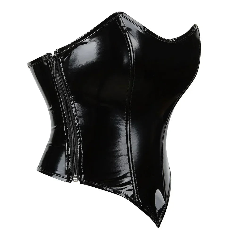 Black Shiny PVC Leather Corset Crop Tops Camisole Underwear Female Bustier With Side Zipper Push Up Corselet Tube Top