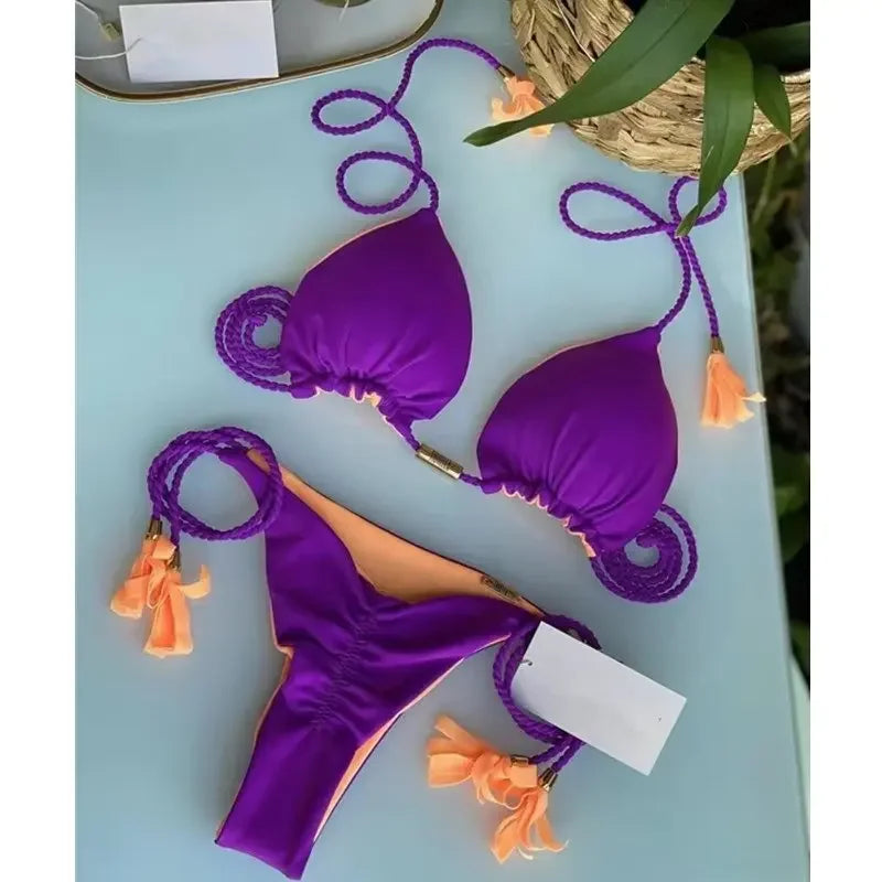 2024 Swimsuit Women's Bikini Print Rope Print Swimsuit