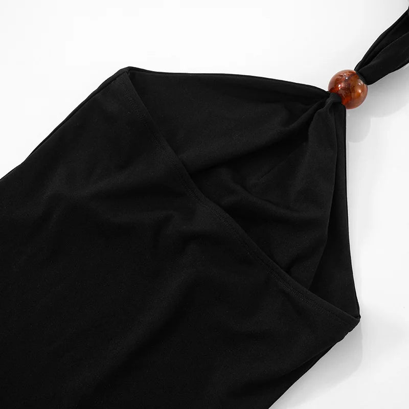 Mozision Halter Off-shoulder Sexy Mini Dress Women Black Summer Fashion Solid Sleeveless Backless Beach Club Party Dresses