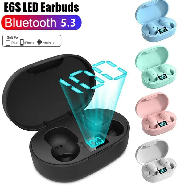 E6S TWS Wireless Bluetooth Headset Waterproof Noise Cancelling LED Earbuds with Mic Wireless Headphones Bluetooth Earphones Wofashion.xyz