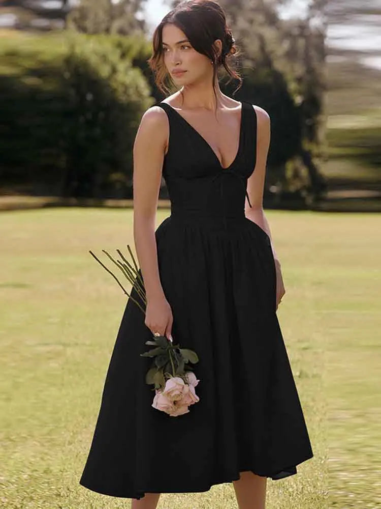 NIDANSSI White Pleated Lace Up Backless Holiday Casual Dress Women Elegant Sexy Dress Bodycon Midi Long Summer Dress Vestidos