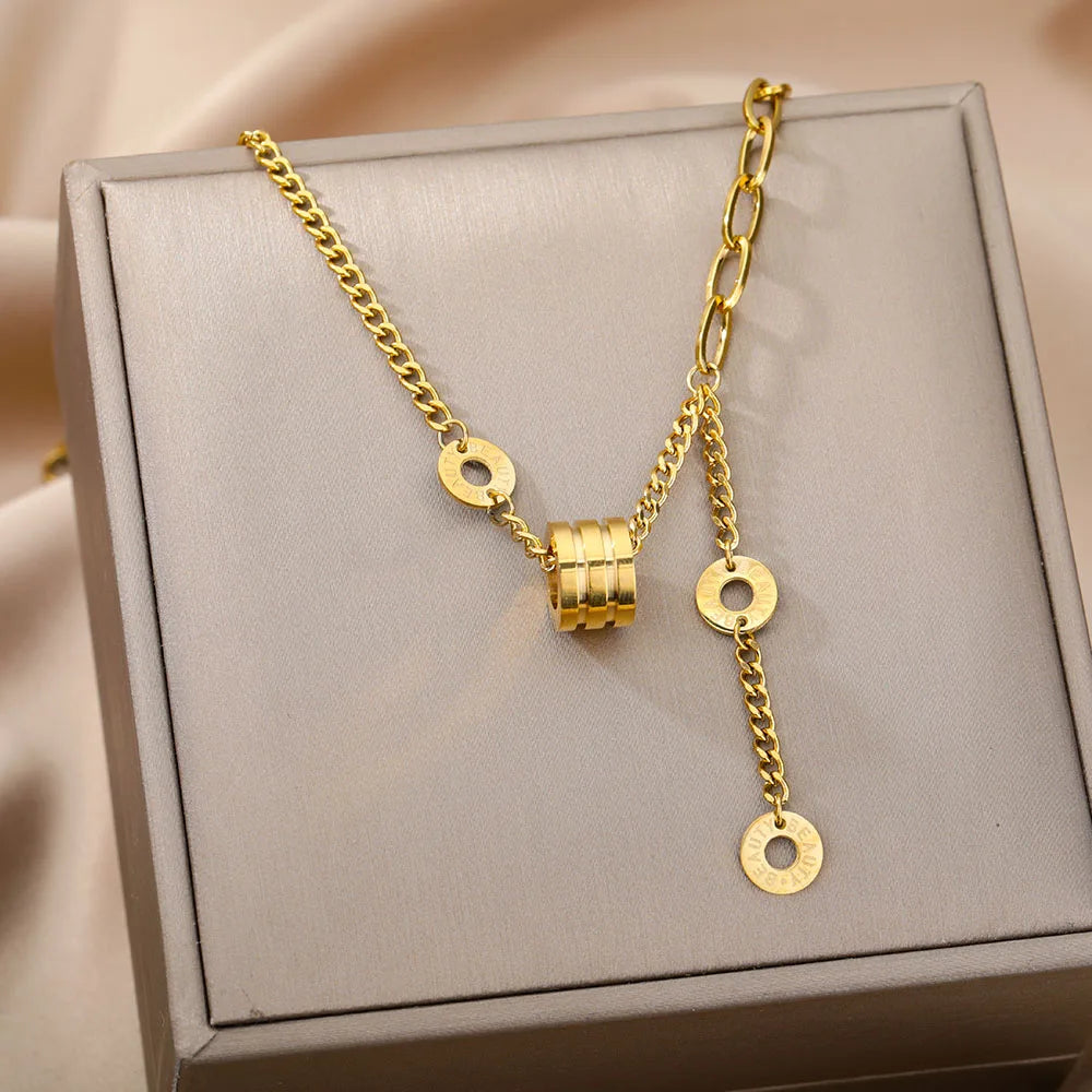 Double Layer Hollow Clavicle Chain Stainless Steel Necklace For Women Punk Hip-Hop Streetwear Jewelry Dropshipping