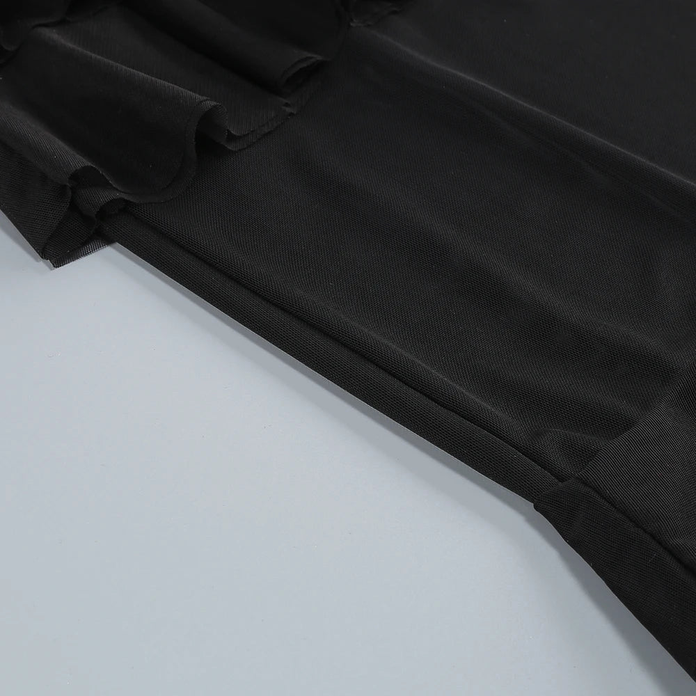 New 2025 Women Celebrity New Sexy Strapless Black Lace Mesh Long Bodycon Dress Elegant Evening Party Club Dress