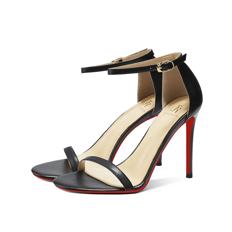High heeled sandals for women in the summer of 2025, fashionable black, sexy, slim heel, straight buckle high-heeled shoes