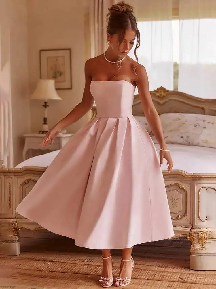 Mozision Off-shoulder Strapless Sexy Midi Dress Women Summer Fashion Sleeveless Backless High Waist A-line Club Long Dress