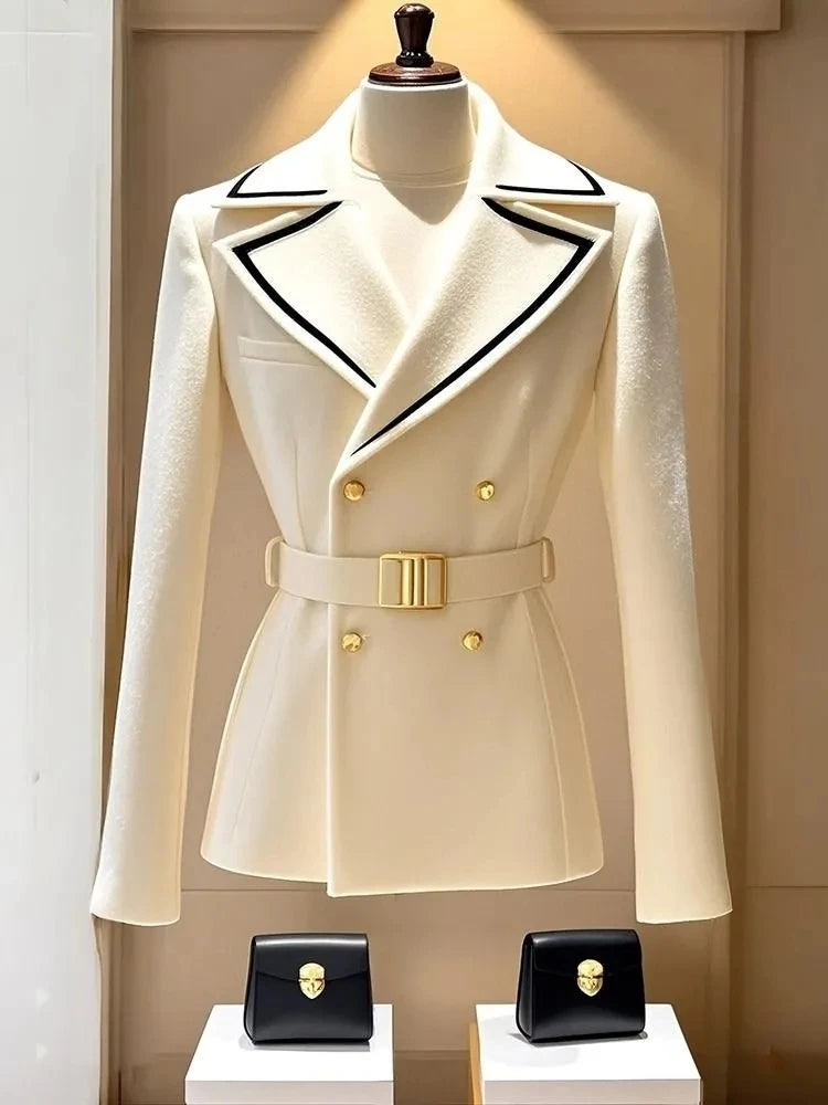 Blazer Coat Women's New 2025 Spring Autumn Casual Top Double-breasted Elegant Office Jacket Waist Fashion Ladies Suit Outerwear