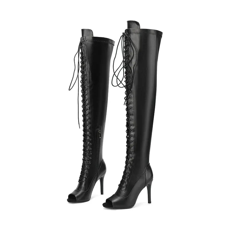 Over the knee Long Boots Women Heels Soft Lace-up Boots Stilettos Jazz Dance Latin Dancing Outdoor Sexy Stilettos Booties