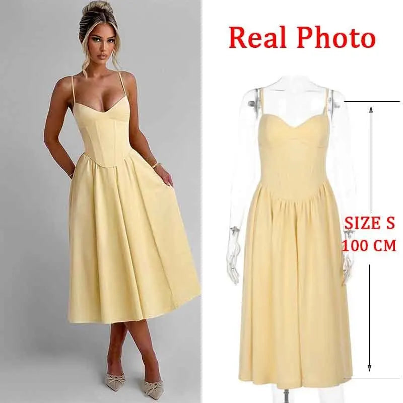 NIDANSSI 2025 Bodycon Slim Backless Evening Party Dress Women Robes Pleated Elegant Sexy Dress Midi Long Summer Dress Vestidos