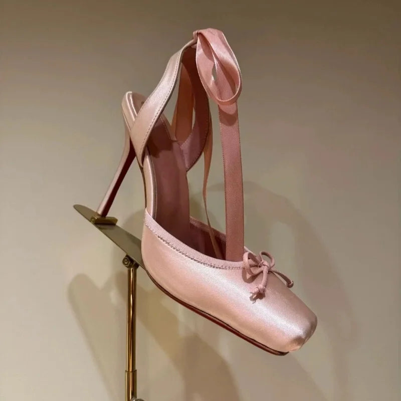 Luxury Design Woman Sandals 2025 Summer High Quality Square Satin High-heeled Female Shoes With Ankle Straps Wedding Flip Flops