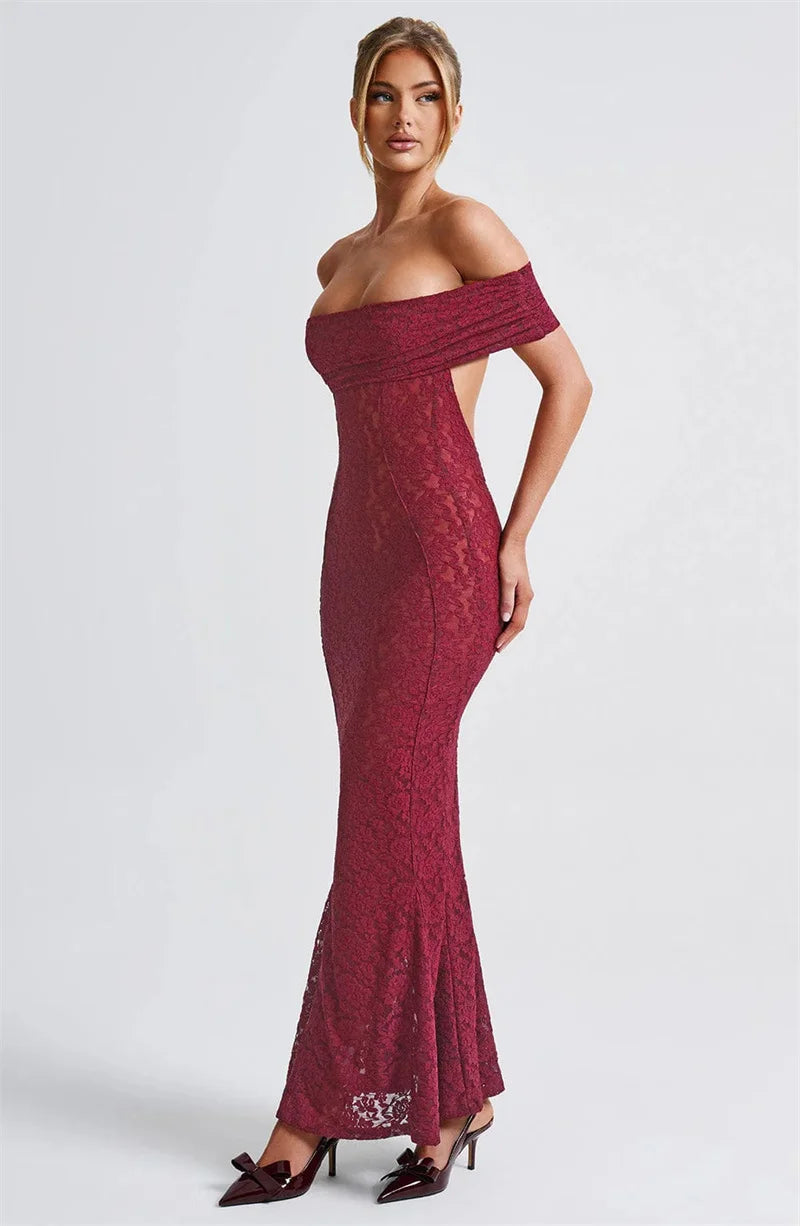 Mozision Hollow Out See Through Sexy Maxi Dress Women Elegant Off-shoulder Strapless Backless Sleeveless Club Party Dress