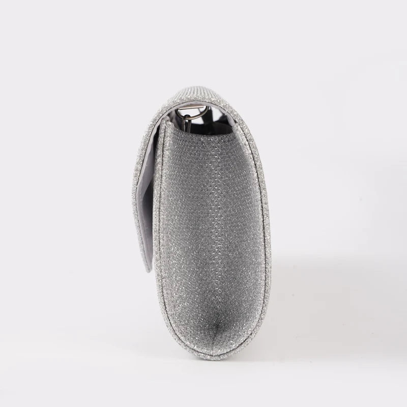 Women Envelope Evening Bag Glitter Ladies Chain Shoulder Bags Shiny Silver Long Purse Female Wedding Party Clutches Mini Handbag