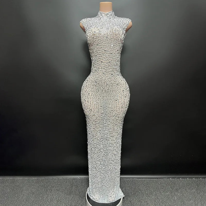 Elegant Luxury Crystal Party Dress Birthday Celebration Dress Bride Diamond Long Prom Dress Mother Formal Grand Party Dress