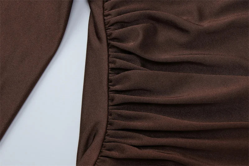 Mozision Long Sleeve Draped Ruched Sexy Maxi Dress Women Gown Elegant O Neck High Waist Bodycon Club Party Long Dresses Female