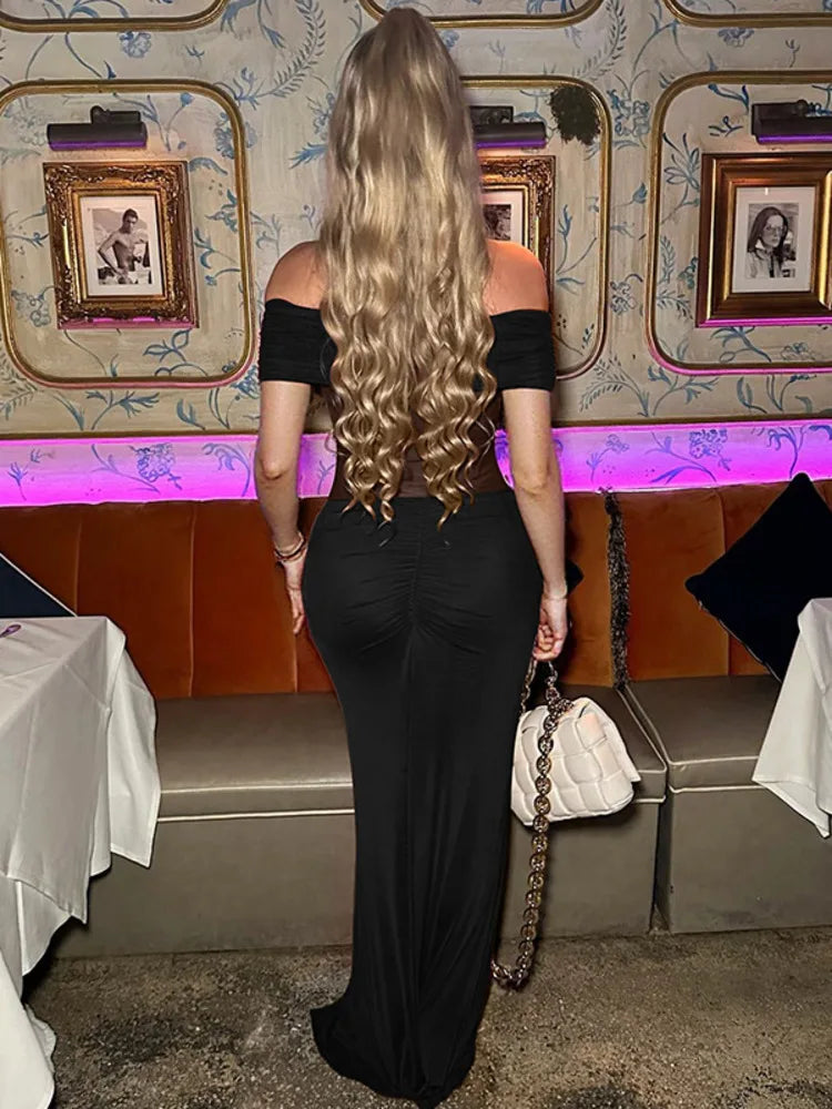 Mozision Off-shoulder Backless Sexy Maxi Dress Women Summer Fashion Strapless Sleeveless See Through Club Party Long Dress