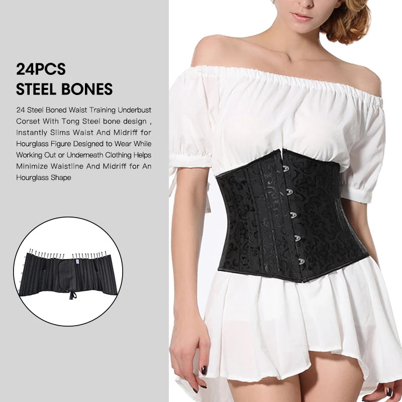 BurVogue 24 Steel Bones Faja Waist Trainer Slimming Underwear Sheath Flat Belly Corset Shapewear Woman Tummy Control Body Shaper
