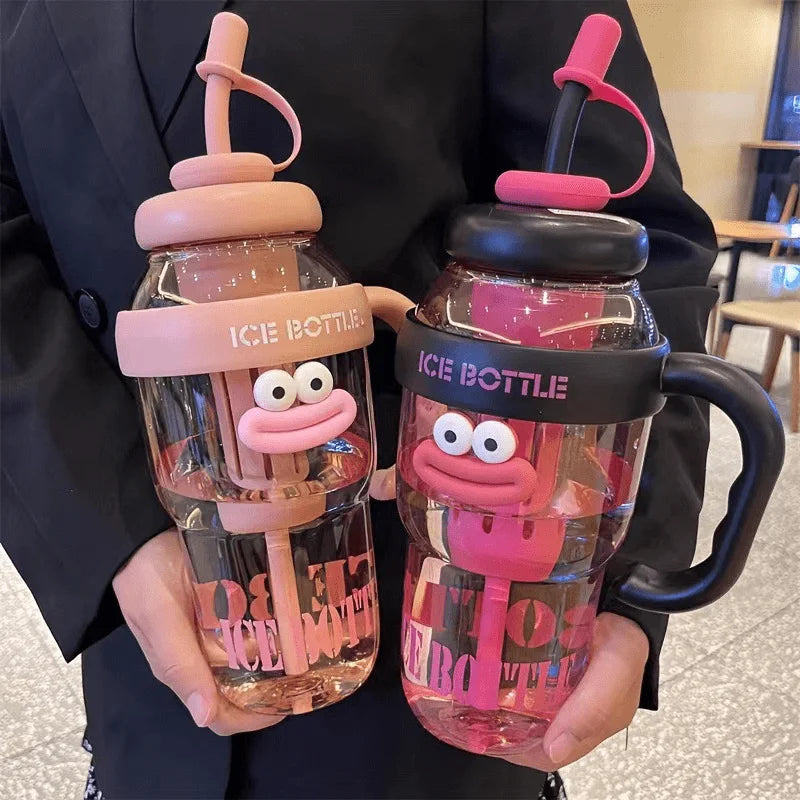 1 Pc Stylish Large-Capacity Sports Water Bottle with Straw, Portable & Heat-Resistant Plastic Cup for Women Wofashion.xyz