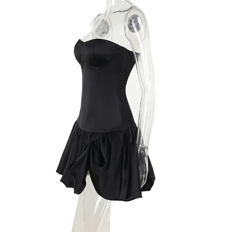 Mozision Off-shoulder Backless Sexy Mini Dress For Women Robe Fashion Solid Strapless Sleeveless A-line Slim Sexy Club Dress