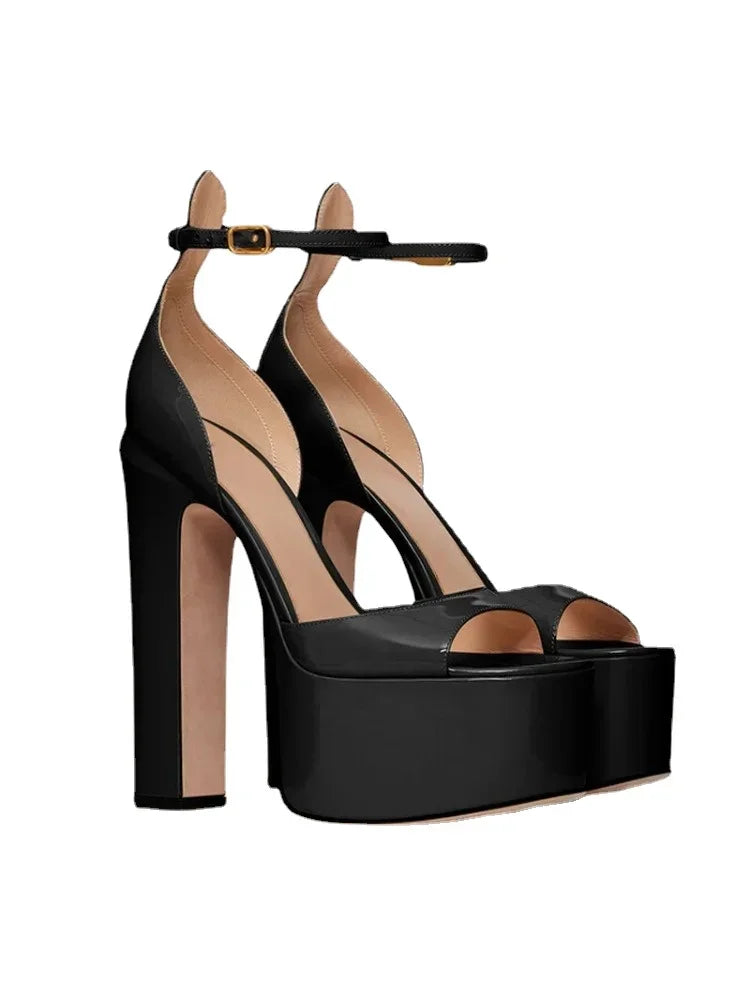 European and American Women's Niche Brand Fashion Sexy Runway Show Banquet Single Shoe Buckle with High Heels Sandals