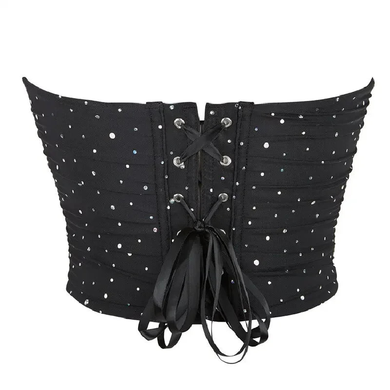 Breathable Mesh Strapless Off Shoulder Corset Tank Crop Tops Summer Camisole Underwear Women Shapers Slimming Lace Up Bustier