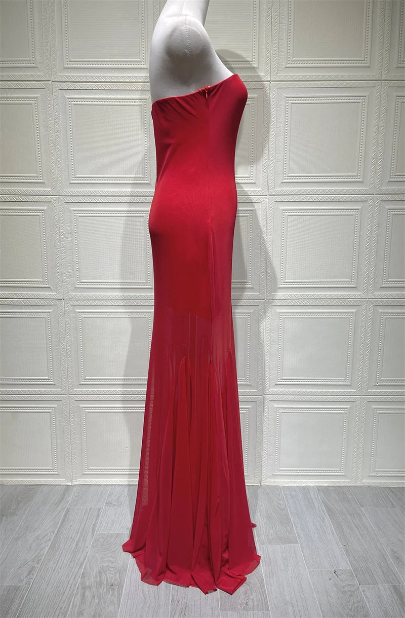 Mozision Off-shoulder Strapless Sexy Maxi Dress Women Gown Fashion Elegant Mesh Sleeveless Backless Bodycon Club Party Dresses