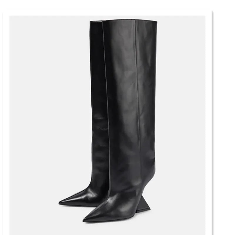 2024 New Women's Knee High Boots Fashion Pointed Toe High Heels Brown Long Boots Shoes for Women with Heteromorphic Heel