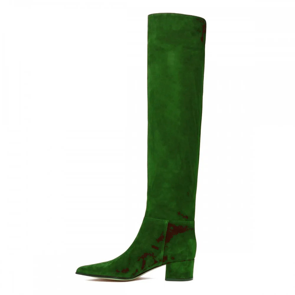 Ladies' Autumn and Winter Suede Thick High-heeled Oversized Knee High Boots, European and American Sexy Versatile Sleeve Boots