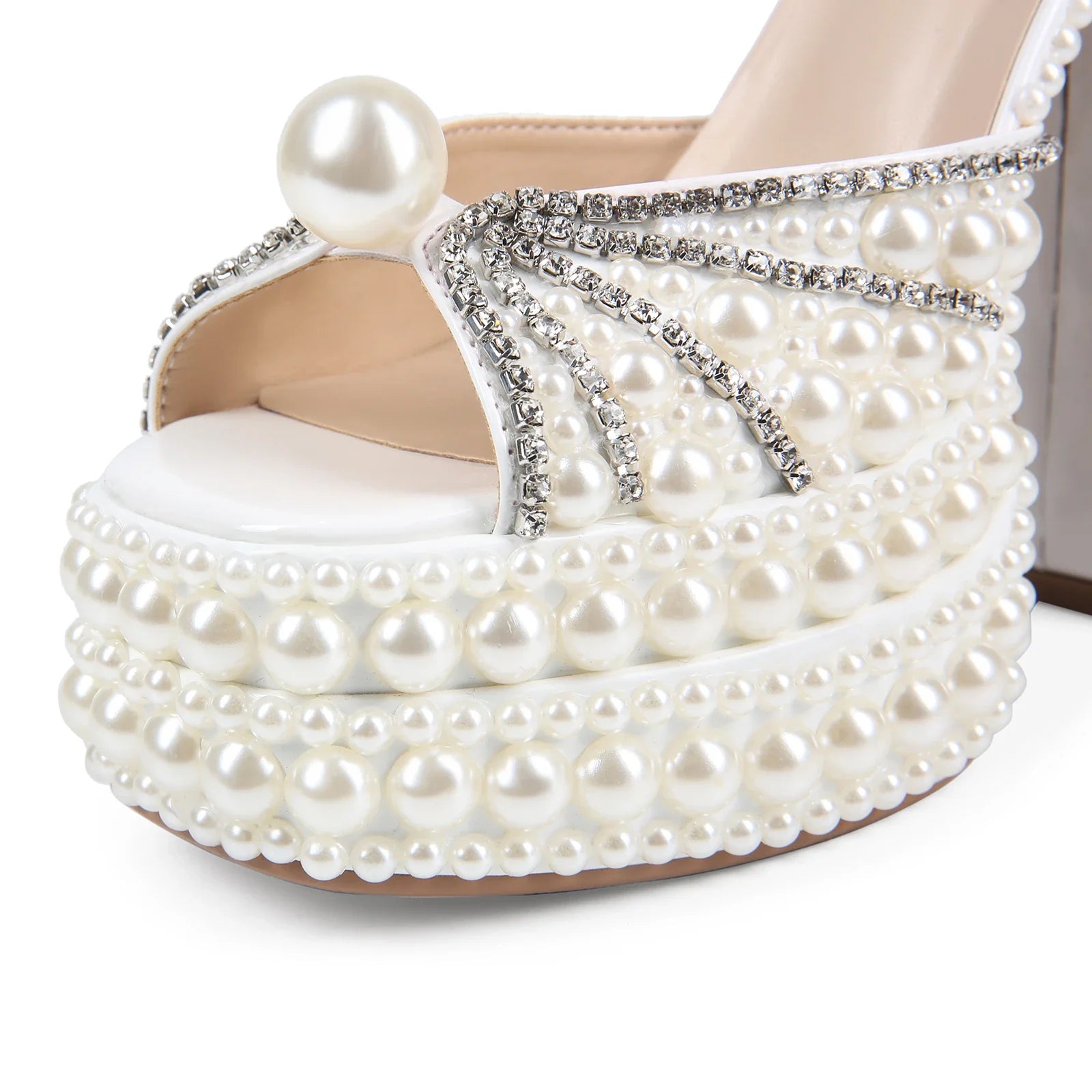 Highqualityhandmaderhinestonerough High-heeledthicksoled Fishmouth Sandalsfrom Europe AndAmerica, Women's Sexy Rivet Party Shoes