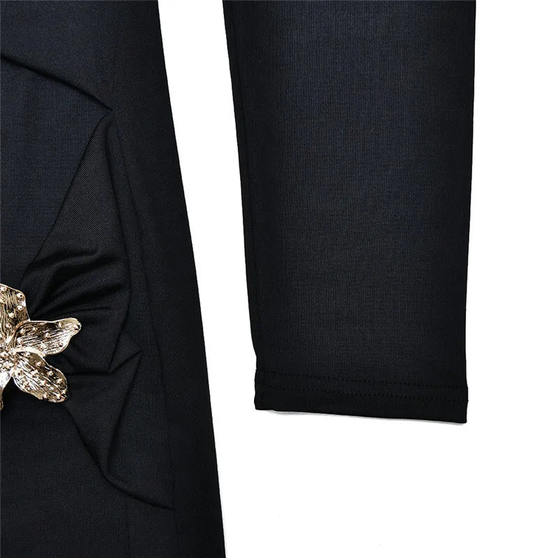 Mozision Metal Buckle Strapless Sexy Maxi Dress For Women Off-shoulder Backless Long Sleeve Ruched Bodycon Club Long Dress