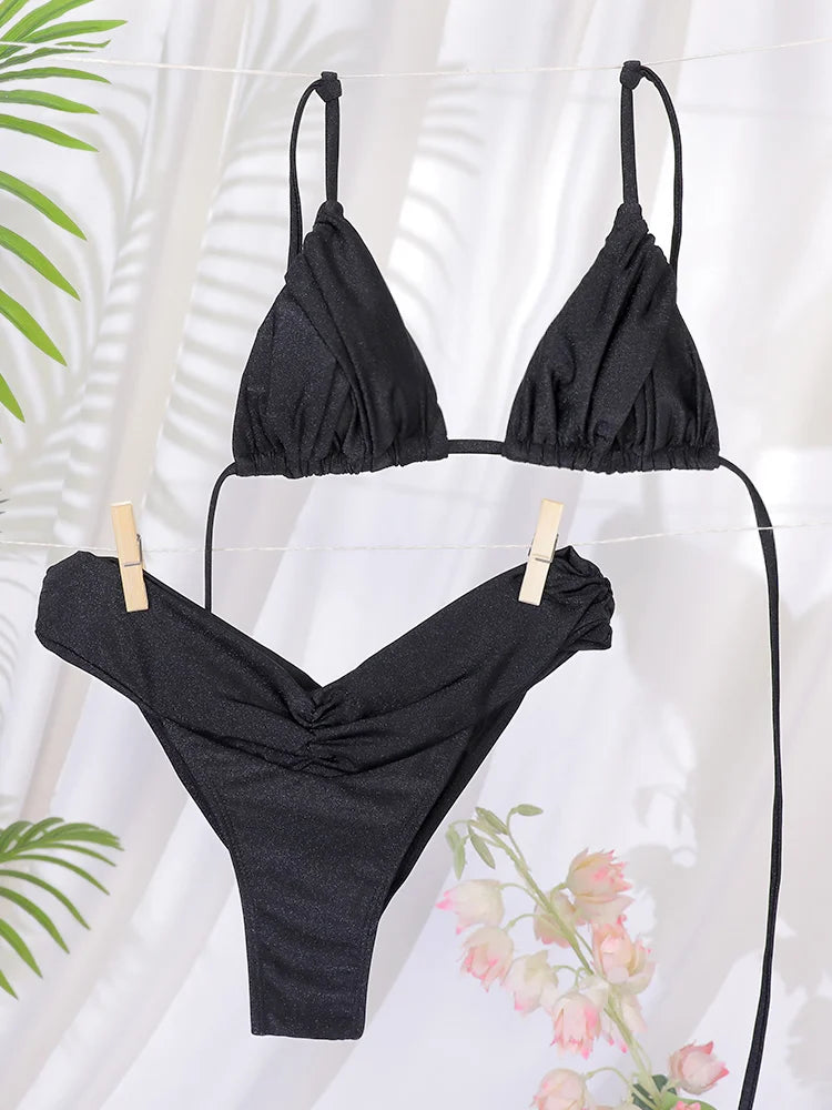 Woman swimsuits String Bikini Set Women High Cut Swimwear Sexy Bathing Suit Bandage Biquini Female Pleated Beachwear Summer