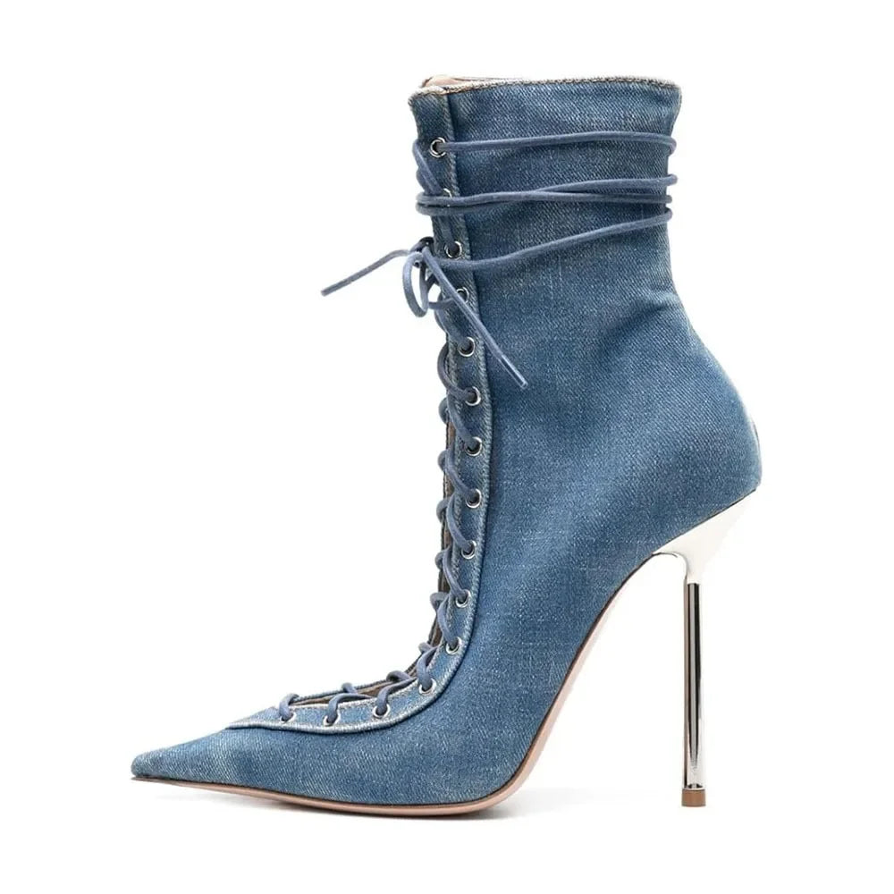 2024 New High Quality Lace up Cool Boots European and American Sexy Nightclub Slim High Heel Show Shoes Zipper Boots