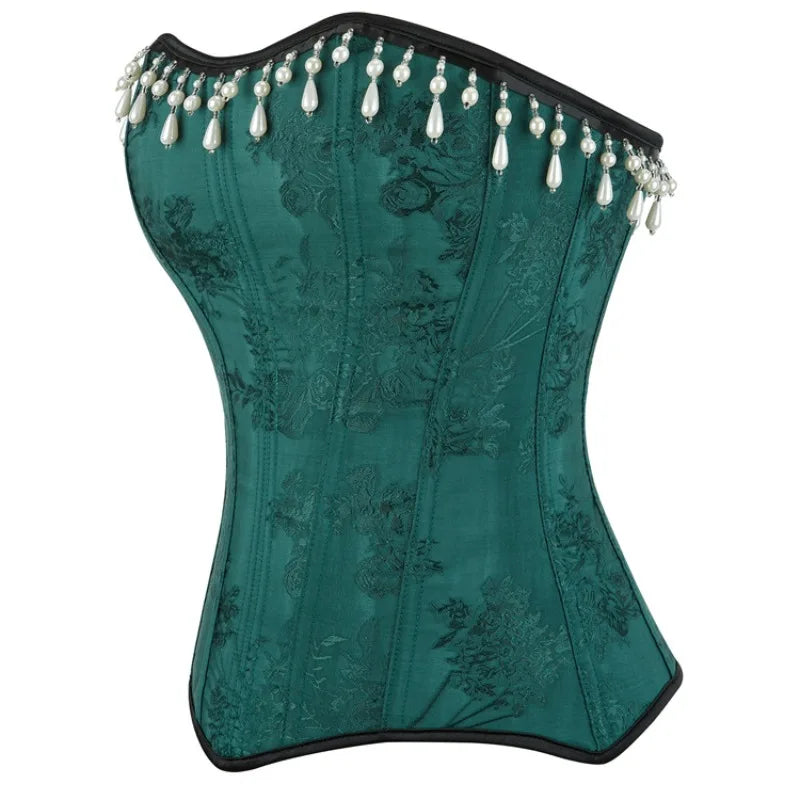 Victorian Retro Overbust Corset Bustier Women's Waist Trainer Shaper Sexy Jacquard Fashion Corselet with 15 Fishbones & Lace-up