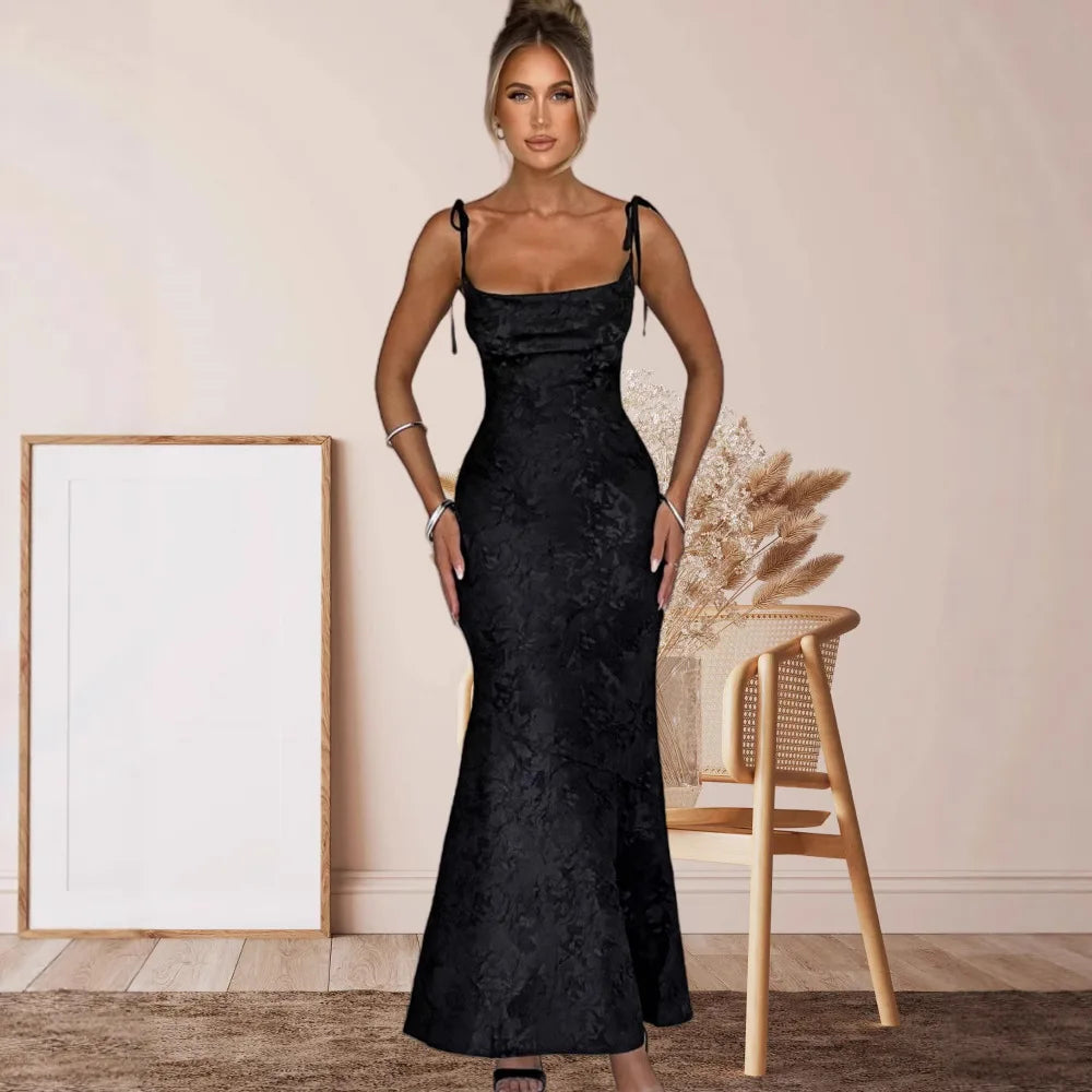 NIDANSSI White Jacquard Pleated Evening Party Dress Women Robes Backless Elegant Sexy Dress Bodycon Long Summer Dress Vestidos